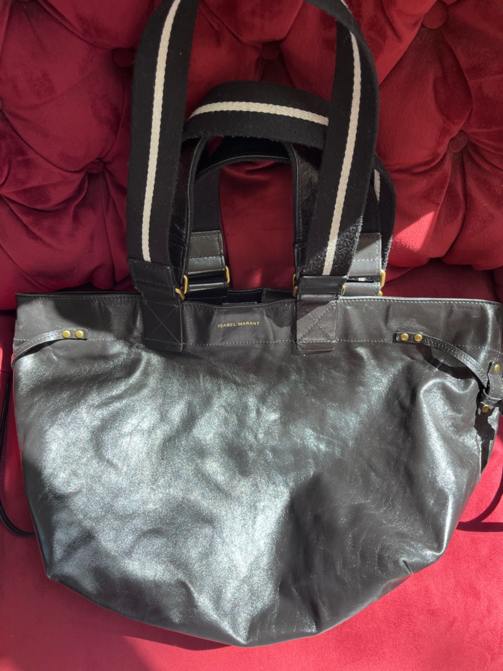 Isabel Marant Wardy Tote—Double-Handle Black Leather with Gold Zipper - Picture 10 of 16